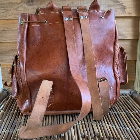 Vintage Hand Crafted Rugged Leather Backpack Book Bag - Picture 3 of 16